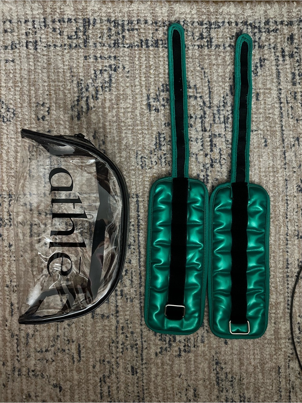 Athleisure Clear Makeup Bag with Metallic Teal Ankle Weights